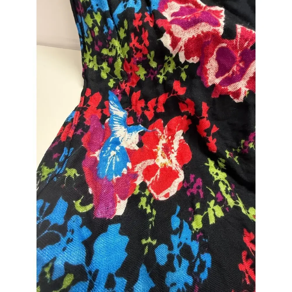 APT. 9 Black Floral Bird Scarf Oversized Lightweight Wrap Short Fringe 78x19